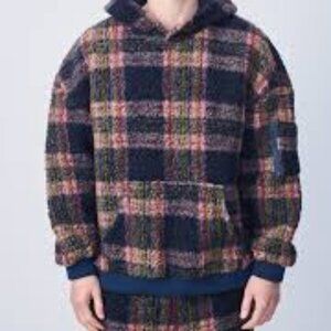American Vintage Ink Plaid Size 30 (UK 40) Men's hoodie Agobridge Long Sleeve
